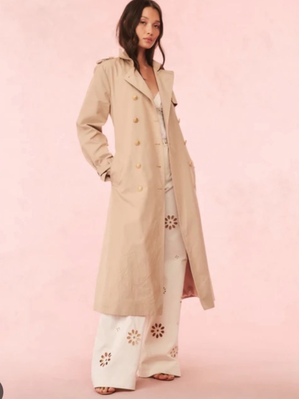 LoveShackFancy Beige Belted Trench Coat w/bow applique 2 NEW $695 - Picture 4 of 7